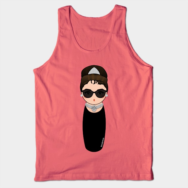 Kokeshi Audrey Hepburn in Breakfast at Tiffanys Tank Top by Pendientera